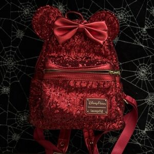 Loungefly Red Sequin Minnie Ear Mini Backpack with Bow
